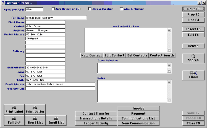 customer details